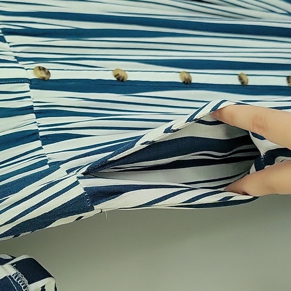 Torrid Blue and White Striped Maxi Rayon Slub Button Front Godet A-line Dress - Picture 5 of 11